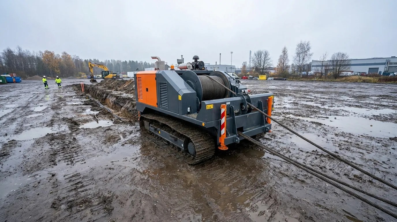 кабельная лебёдка 20 тонн у траншеи