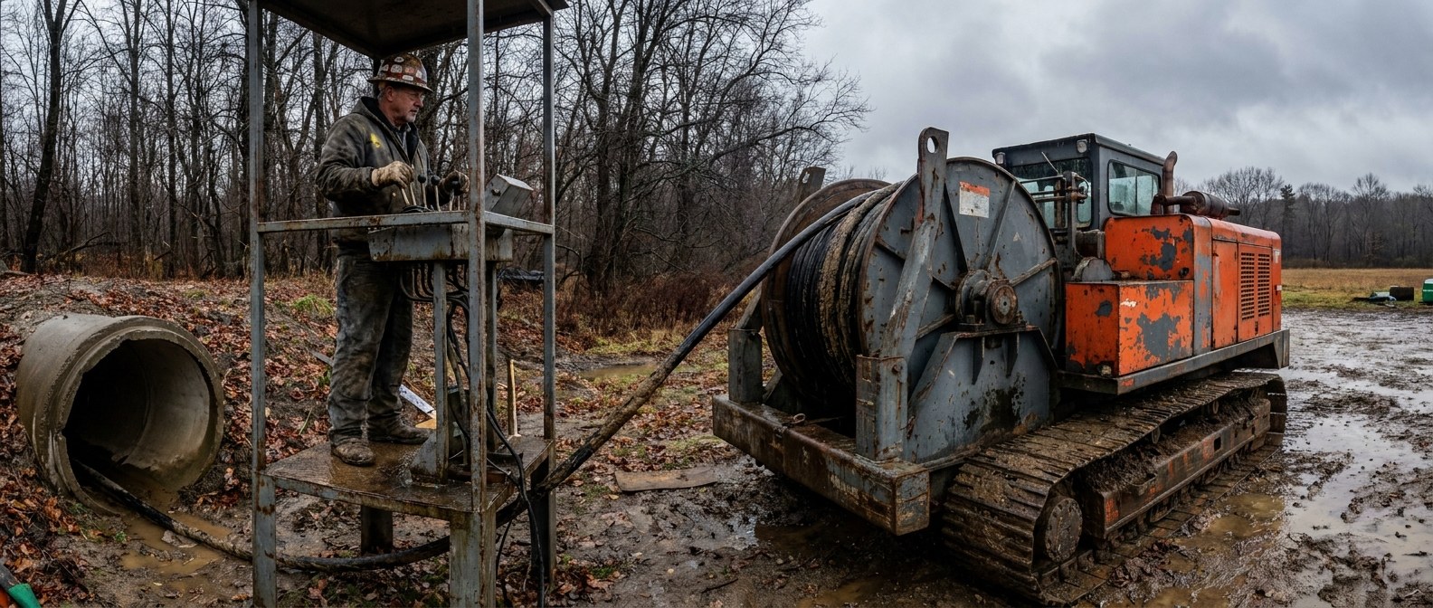 оператор у tracked cable laying winch