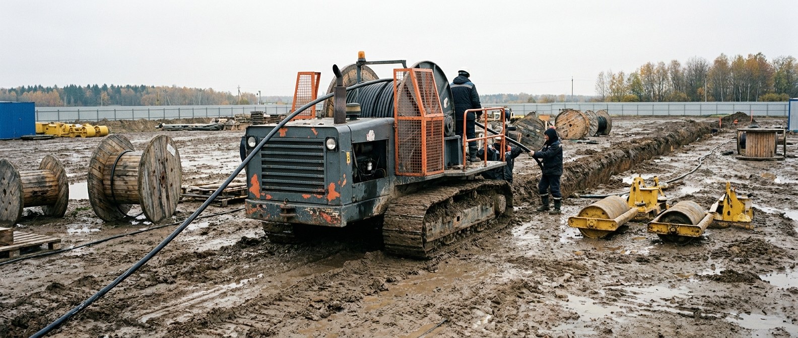 tracked cable laying winch на трассе